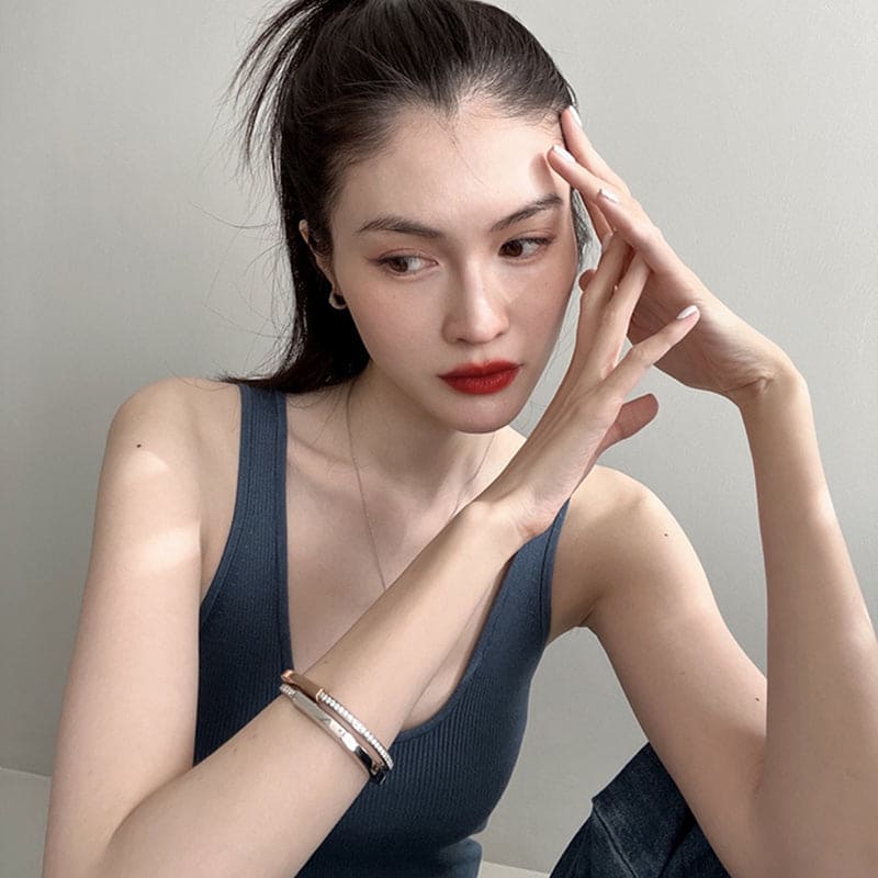 18K Tiffany Lock Bangle Half Pave Diamonds Bracelet