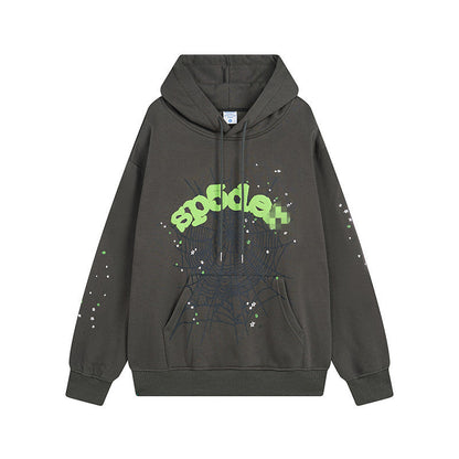 Sp5der Hoodie Spider Web Velvet Padded Hooded Sweatshirt