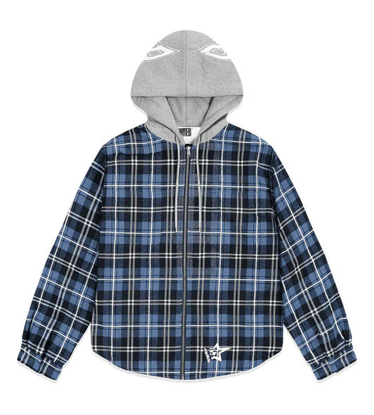 Sp5der Hooded Flannel Zip Up Blue