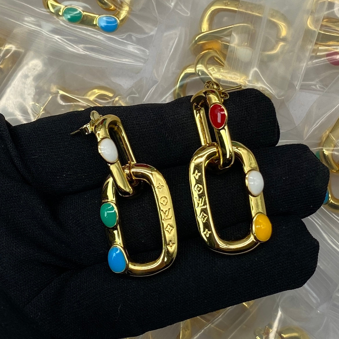 18K Louis Vuitton x YK LV Edge Painted Dots Earrings