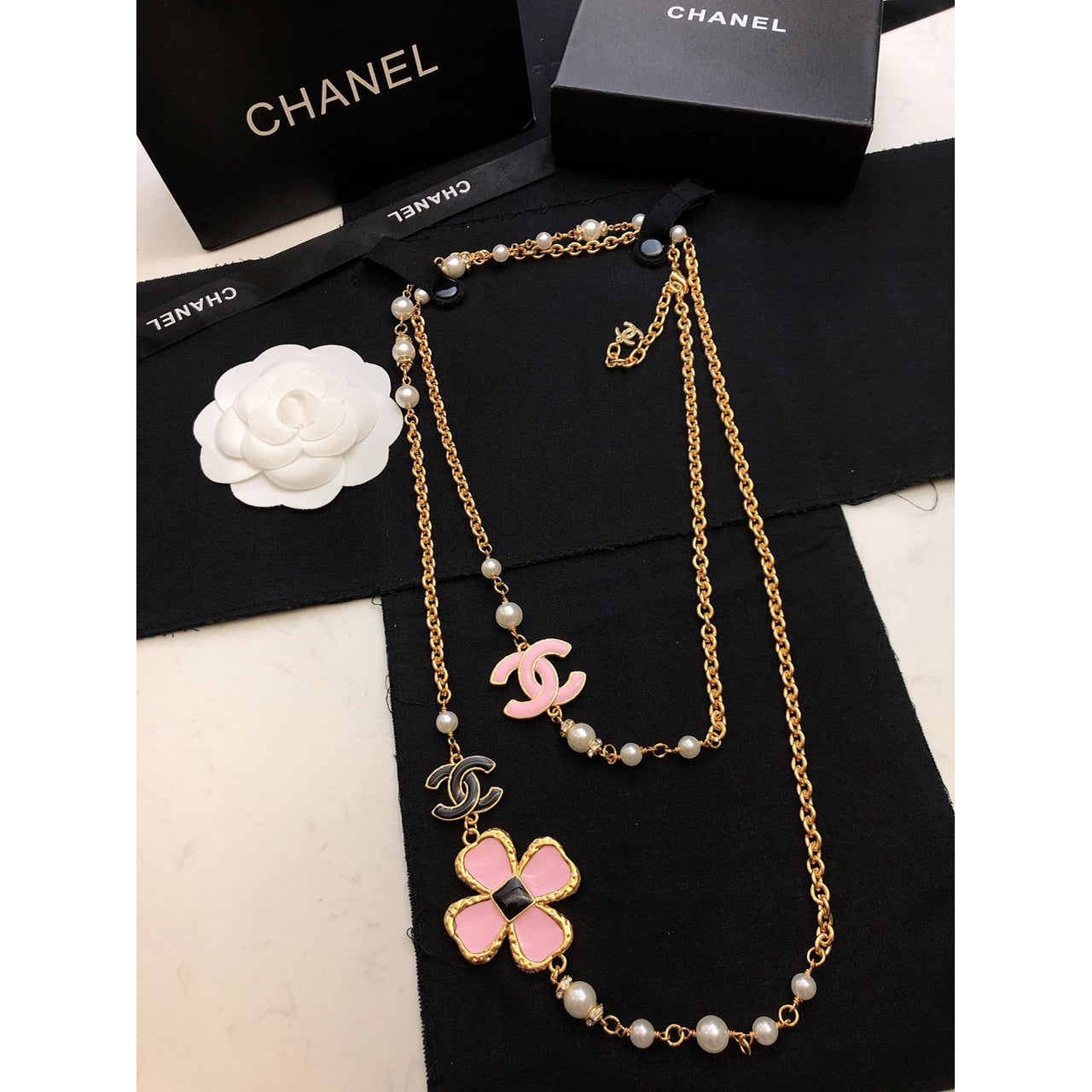 18K  Chanel Pink Flowers Necklace
