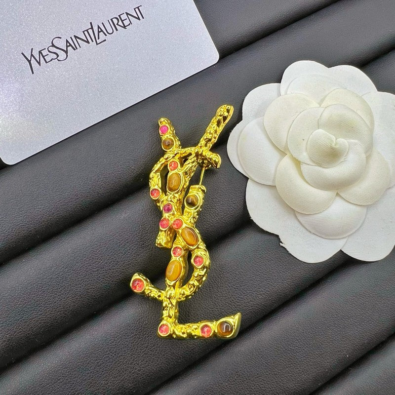 18K YSL Crystal Brooch