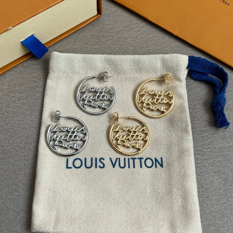 18K Louis Vuitton Script Gold Earrings