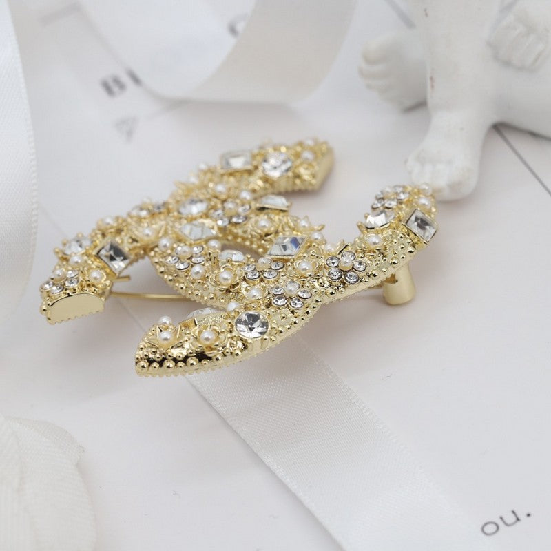 18K  Chanel Crystal Gold Brooch