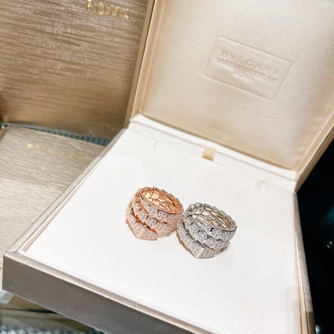 18K BVLGARI Serpenti Viper Full Pave Diamond Ring