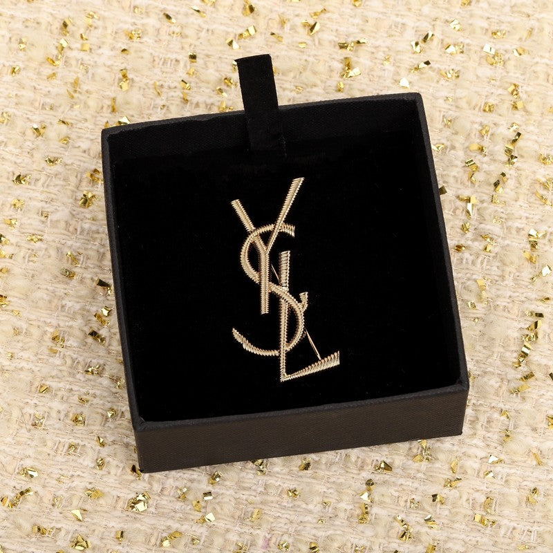 18K YSL Stripe Gold Brooch