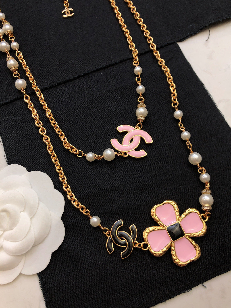 18K  Chanel Pink Flowers Necklace