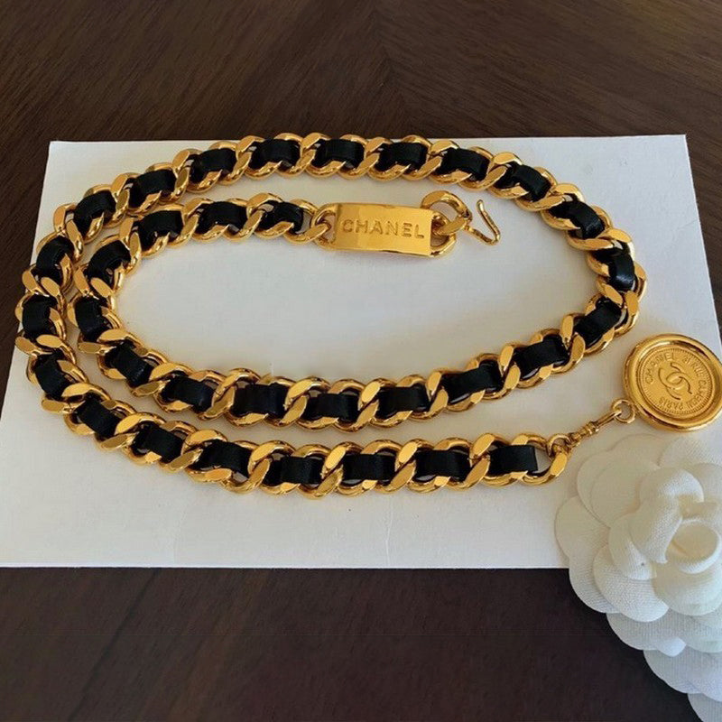 18K  Chanel Gold Leather Necklace