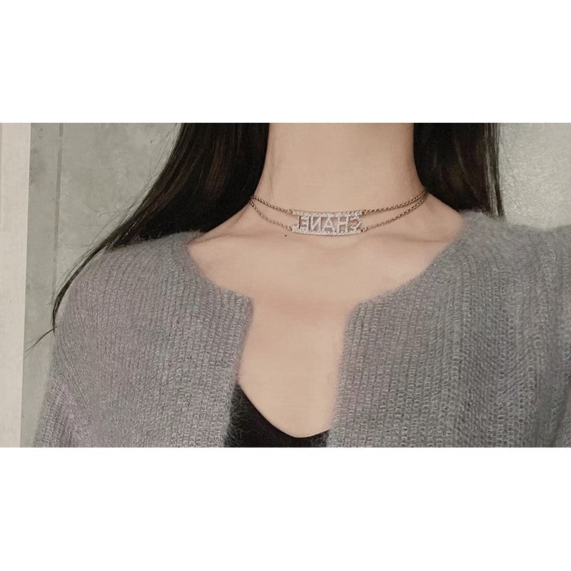 18K  Chanel Letter Diamond Choker Necklace