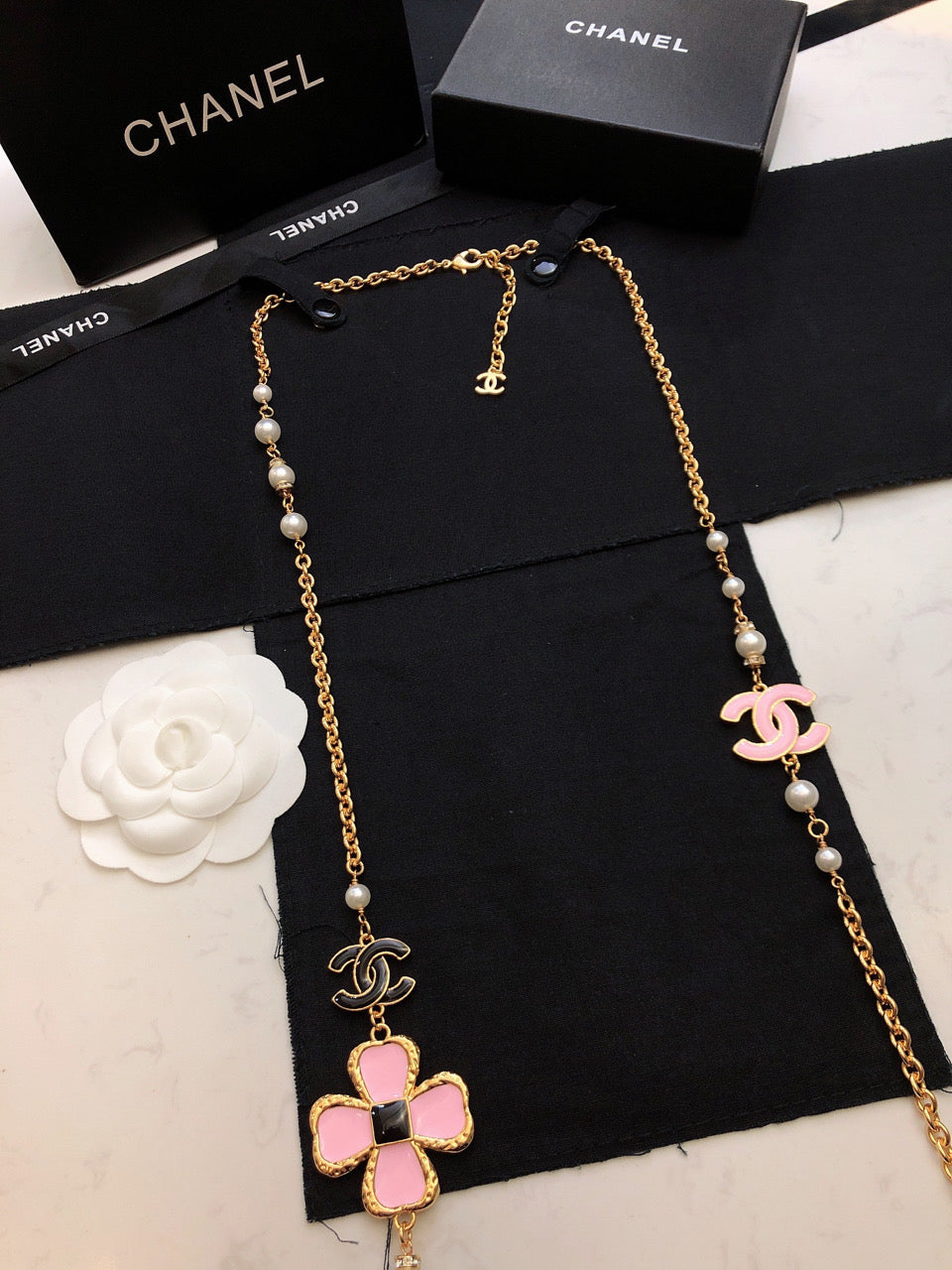 18K  Chanel Pink Flowers Necklace