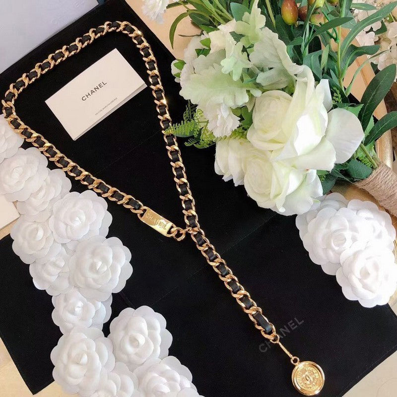 18K  Chanel Gold Leather Necklace