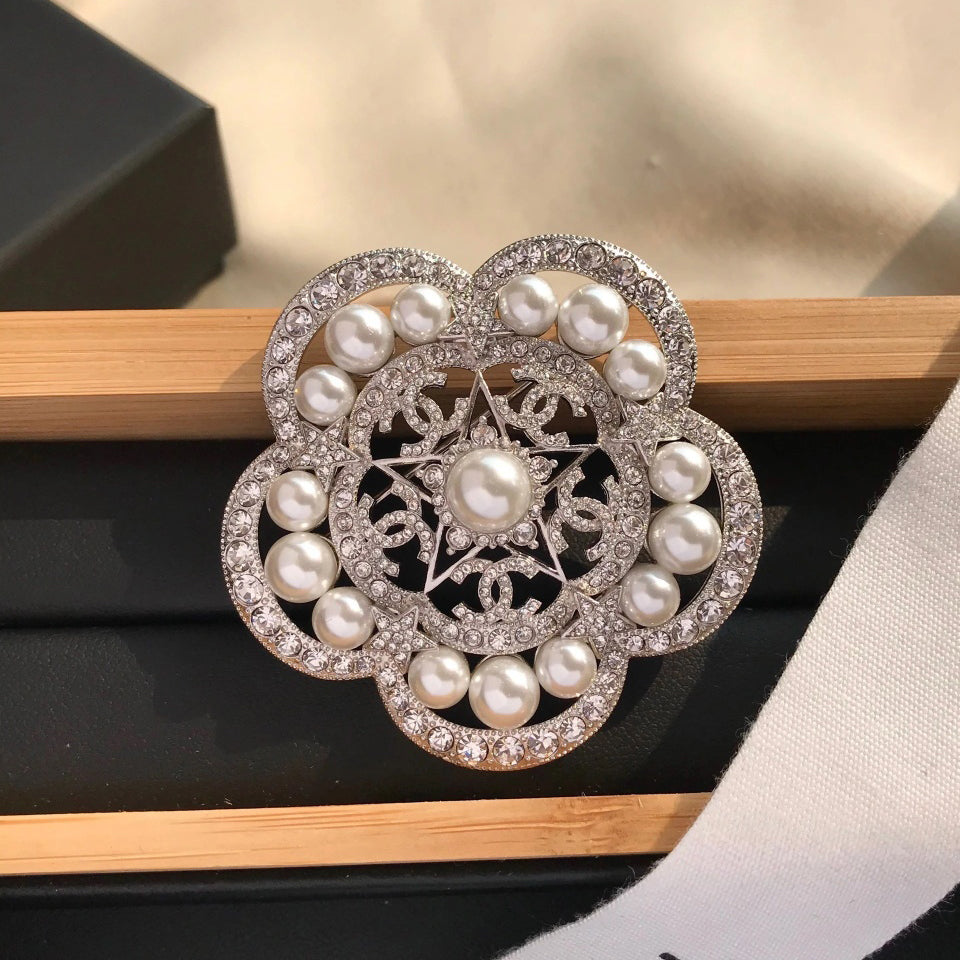 18K  Chanel Camellia Pearls Brooch