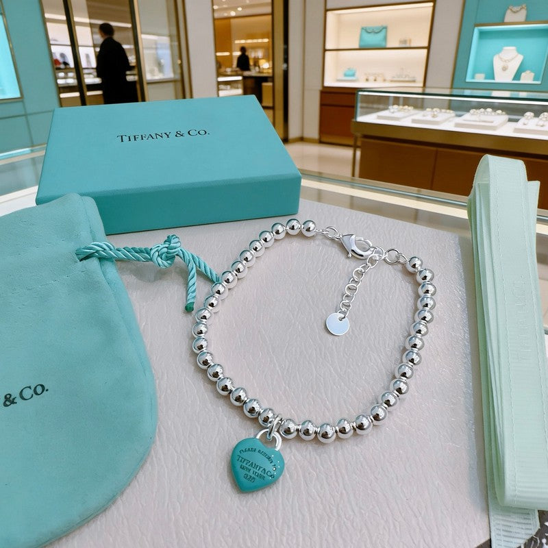 18K Return to Tiffany Big Blue Heart Tag Bead Bracelet