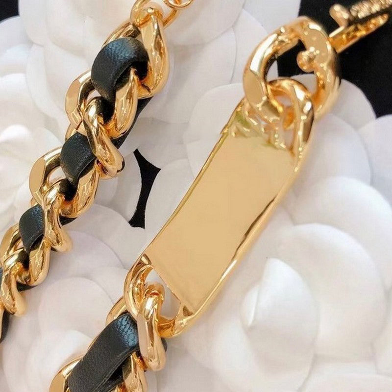 18K  Chanel Gold Leather Necklace