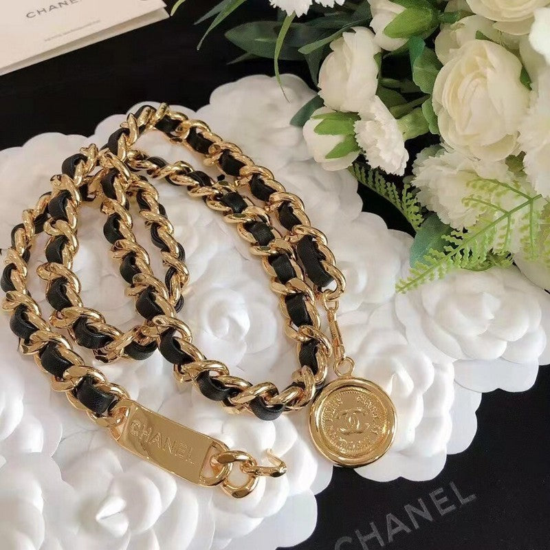 18K  Chanel Gold Leather Necklace