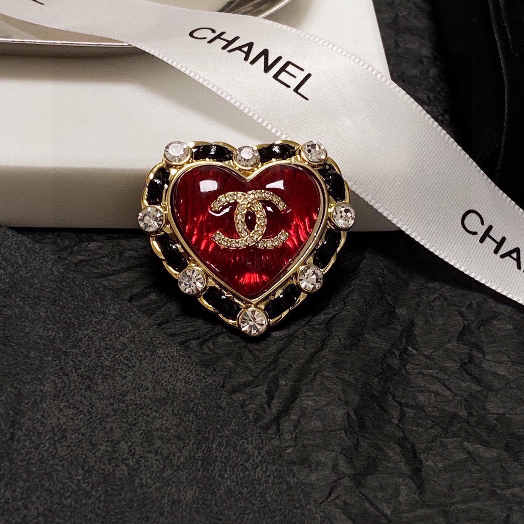 18K  Chanel Red Crystal Heart Brooch